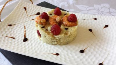 Ecrasé de panais aux crevettes et framboises