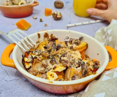 Crumble de courge butternut, chèvre et noix