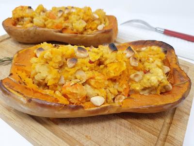 Courge butternut farcie aux lentilles corail