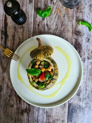 Courgette ronde farcie champignons