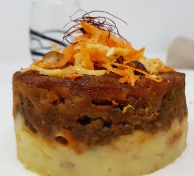 Parmentier végétarien (pommes de terre, navets et lentilles)